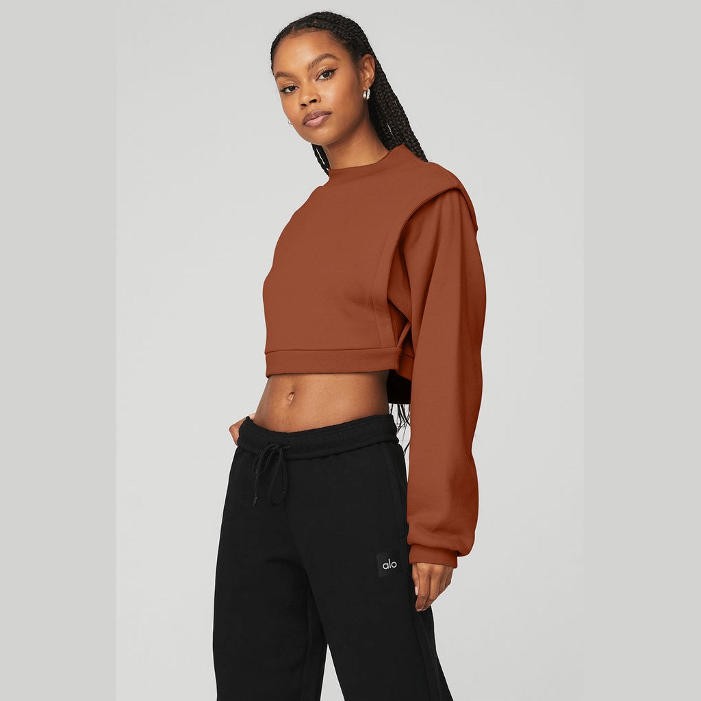Sweatshirt Alo Yoga Cropped Fresh Coverup Mujer Marrom | NAUG31026