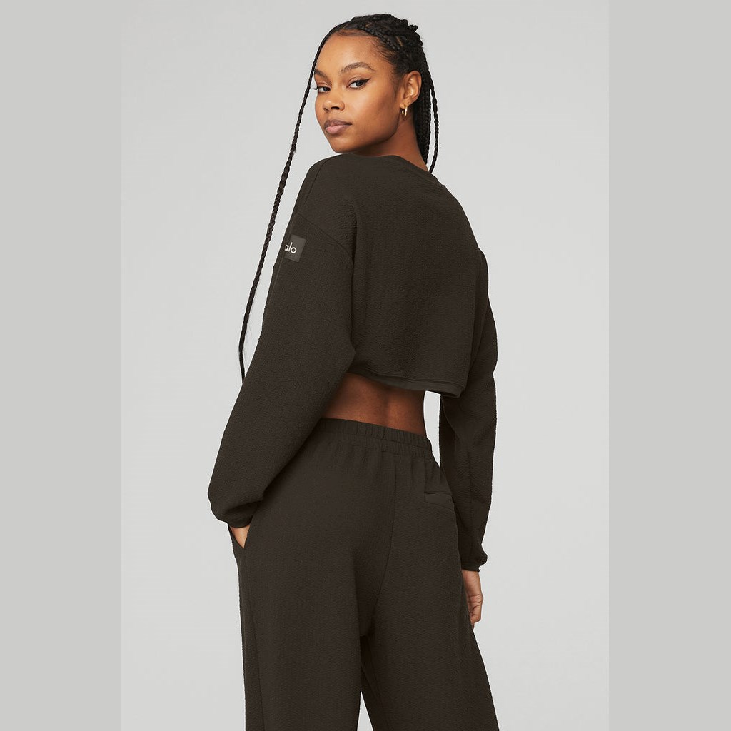 Sweatshirt Alo Yoga Cropped Tailored Crew Neck Mujer Marrom | SGQF81670