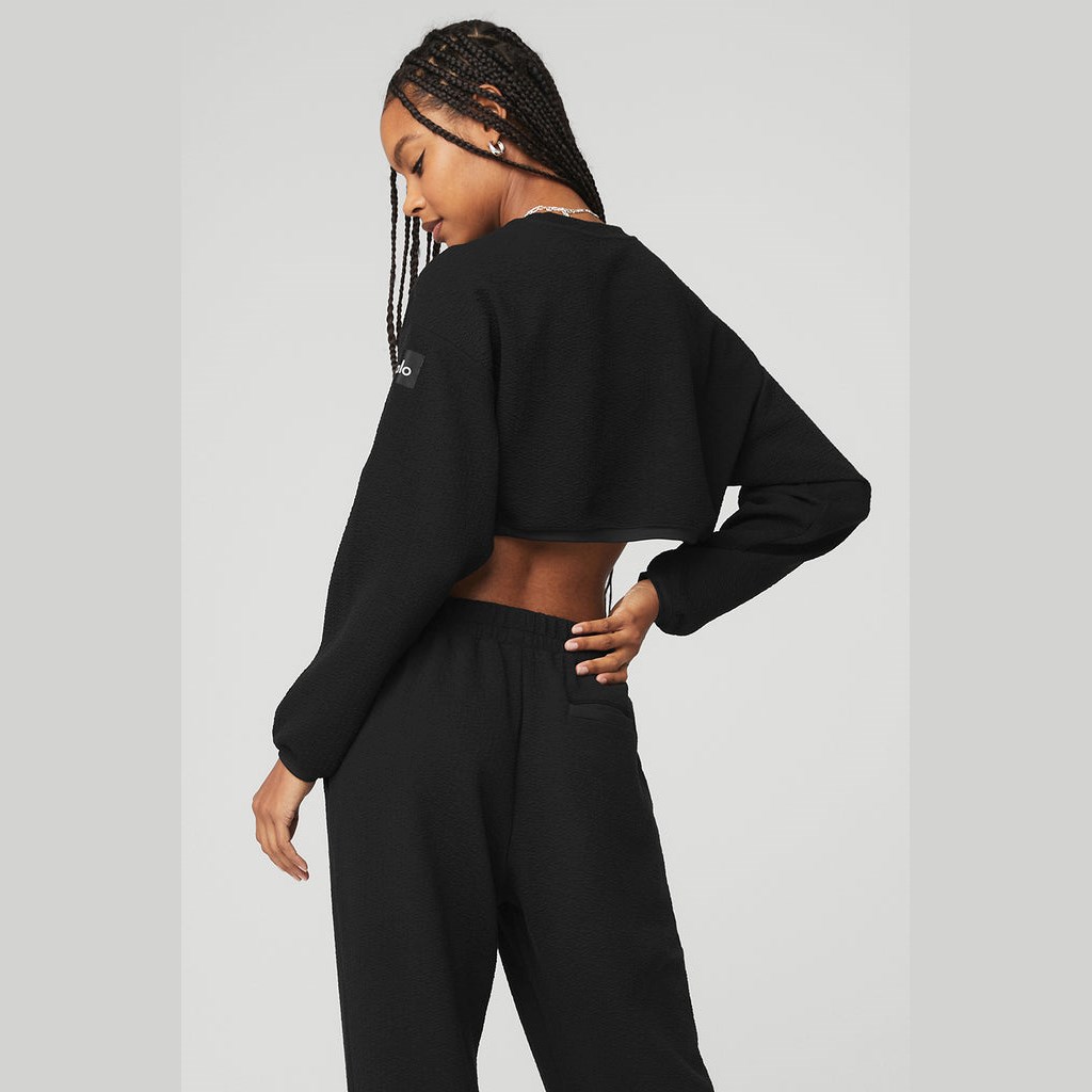 Sweatshirt Alo Yoga Cropped Tailored Crew Neck Mujer Negros | VLJU32678