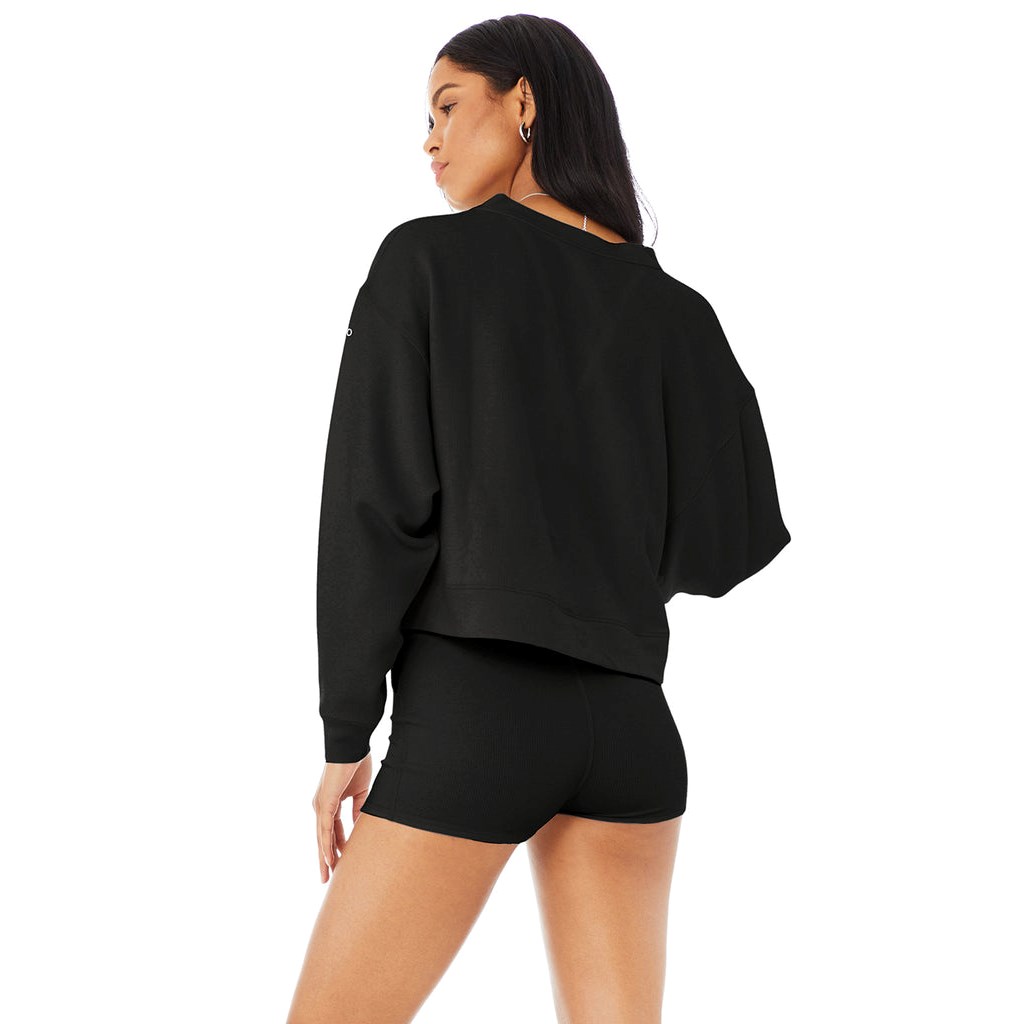 Sweatshirt Alo Yoga Micro Waffle Pleasant Cropped Henley Mujer Negros | ETJI21794