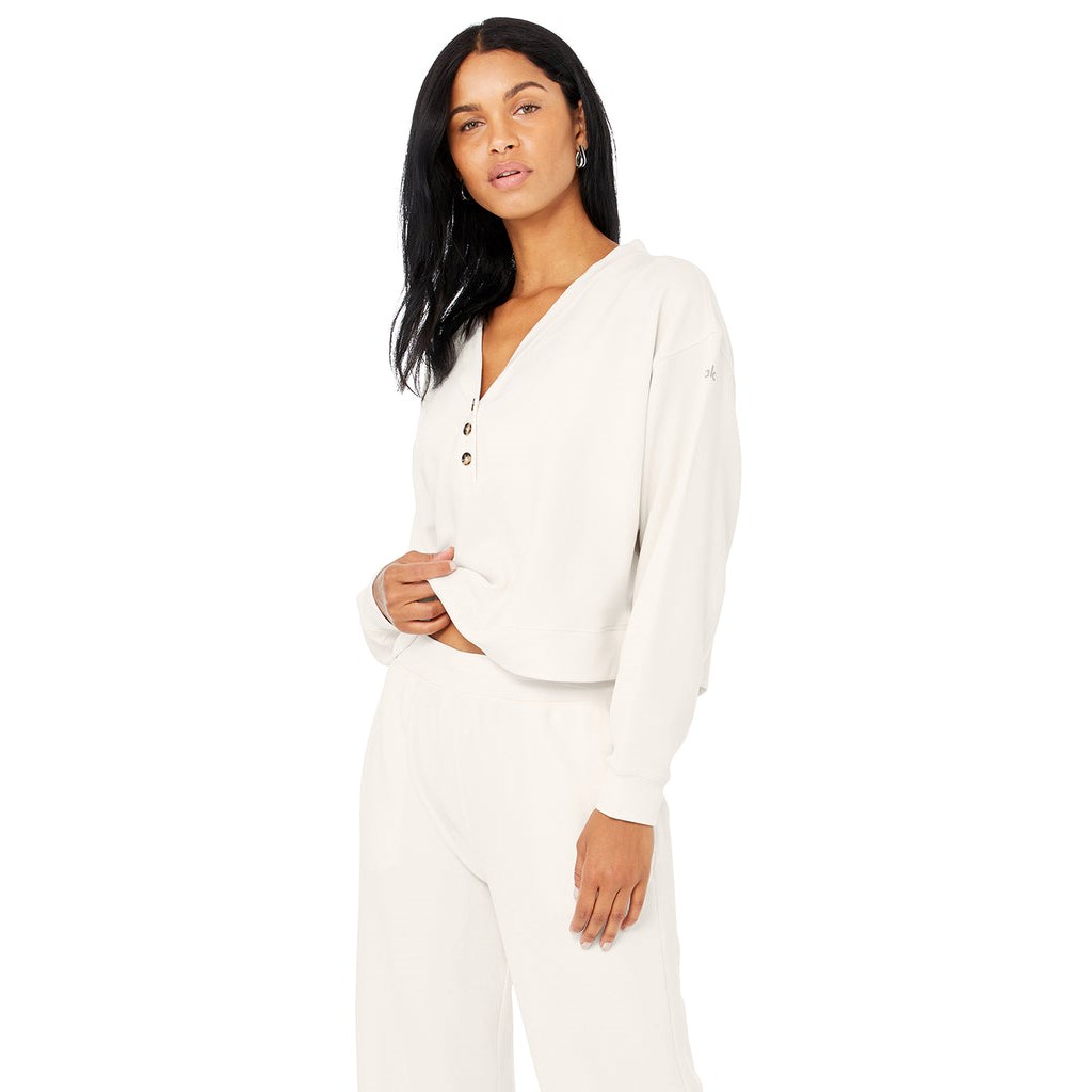 Sweatshirt Alo Yoga Micro Waffle Pleasant Cropped Henley Mujer Blancos | MVAX48305