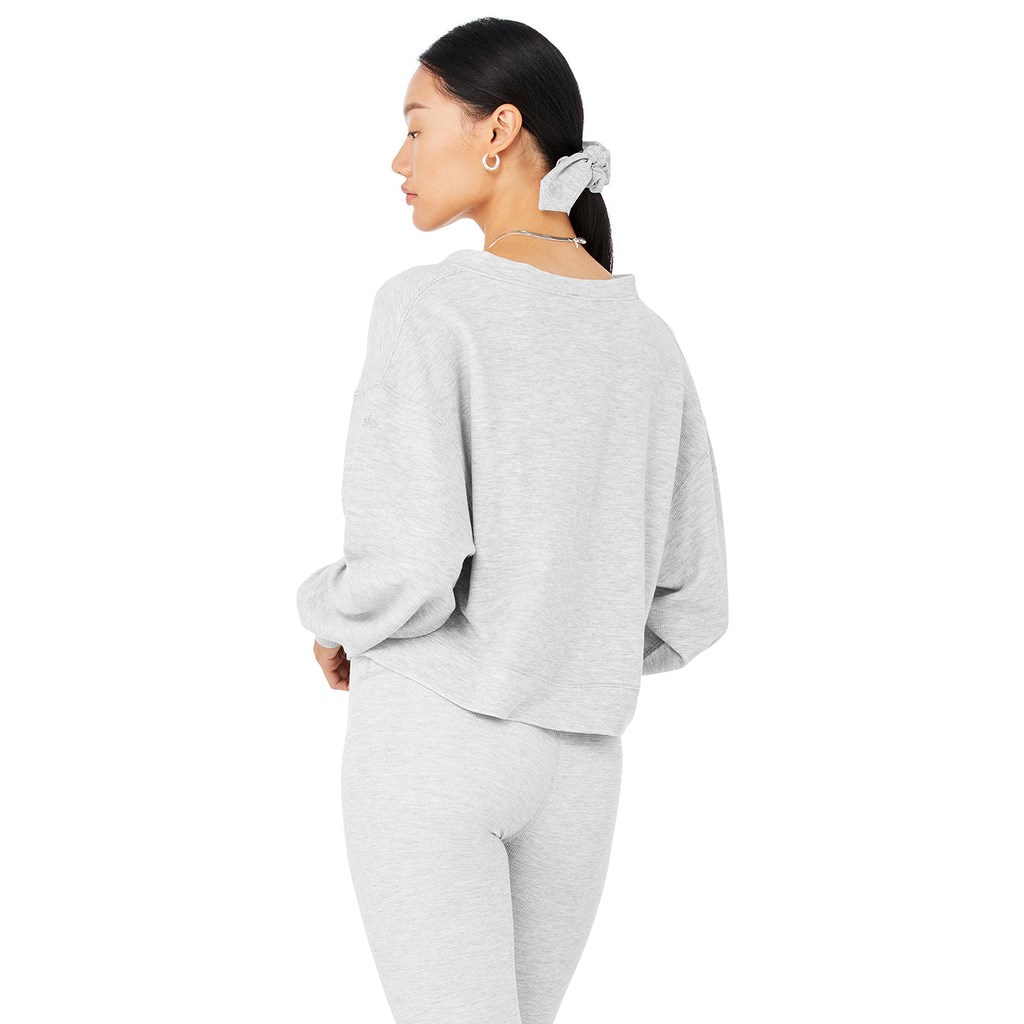 Sweatshirt Alo Yoga Micro Waffle Pleasant Cropped Henley Mujer Grises | SICP69728