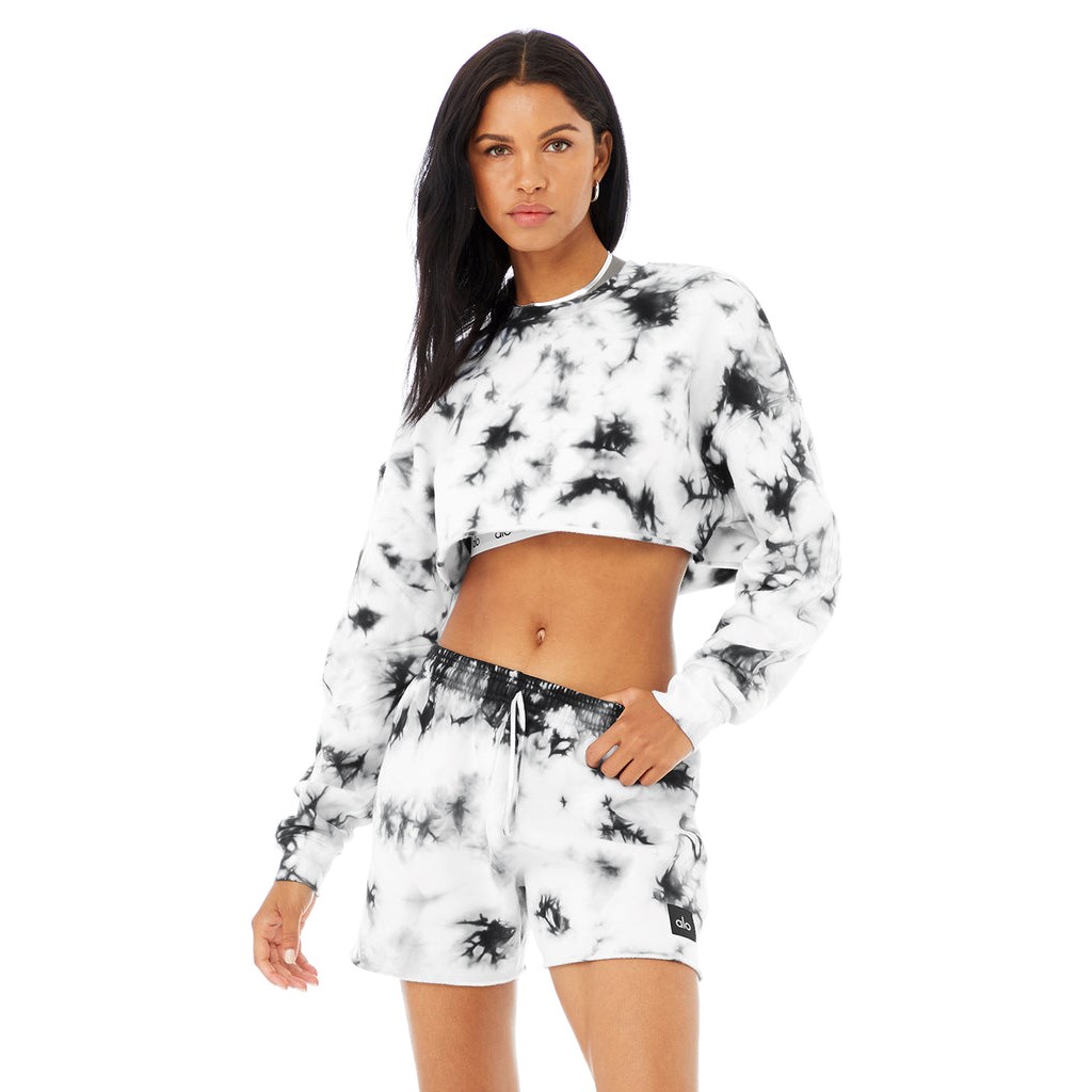 Sweatshirt Alo Yoga Tie-Dye Extreme Crop Crew Neck Mujer Negros | FSOZ36502