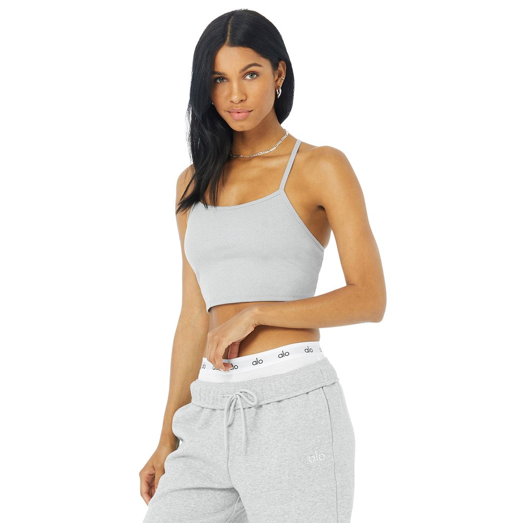 Tank Top Alo Yoga Alosoft Ribbed Crop Calm Mujer Grises | UAQT72598