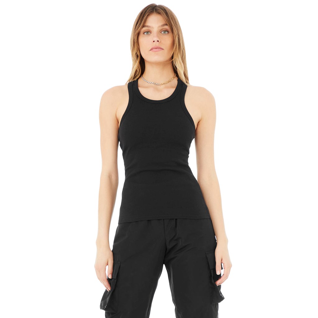 Tank Top Alo Yoga Ribbed Aspire Full Length Mujer Negros | CAVQ14930