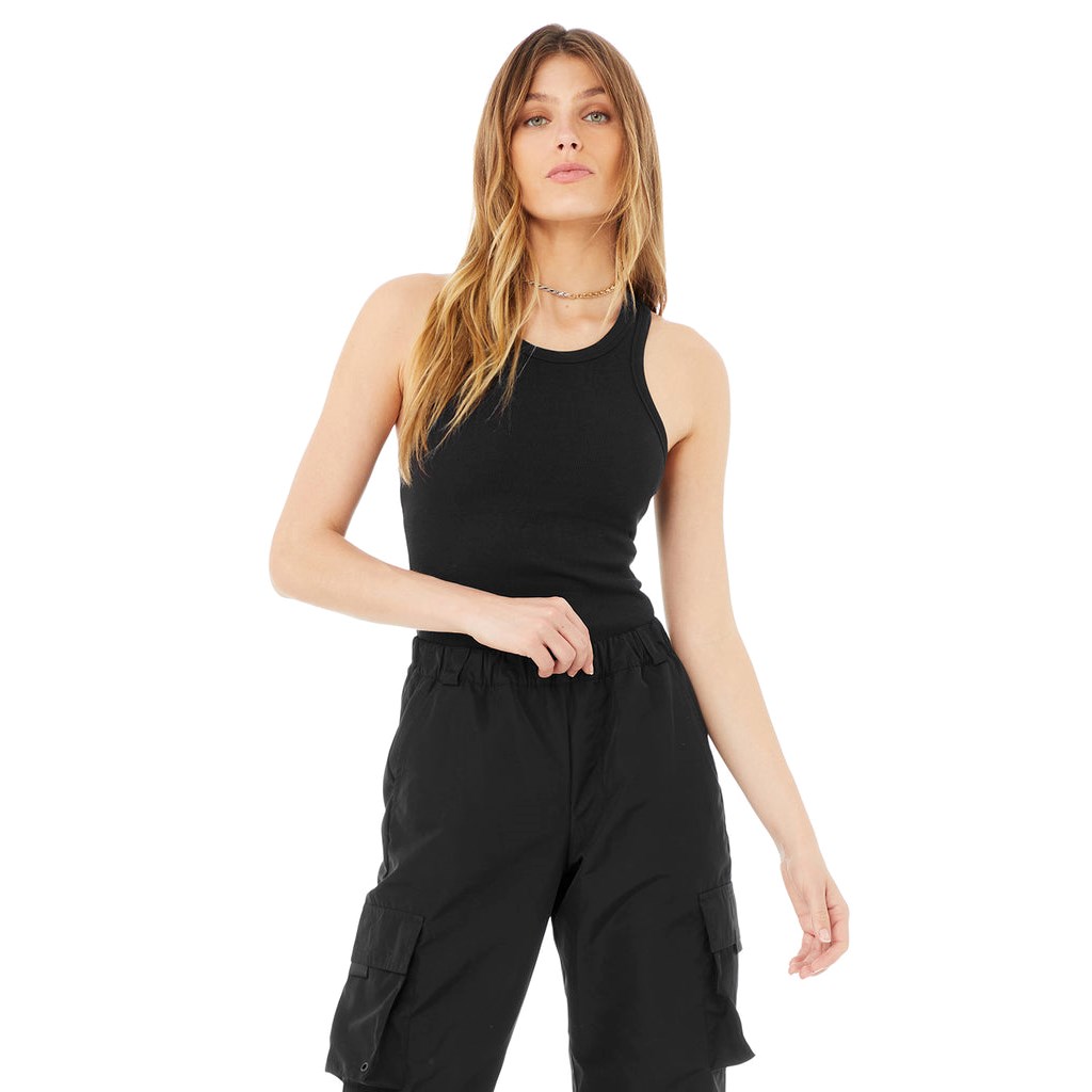 Tank Top Alo Yoga Ribbed Aspire Full Length Mujer Negros | CAVQ14930