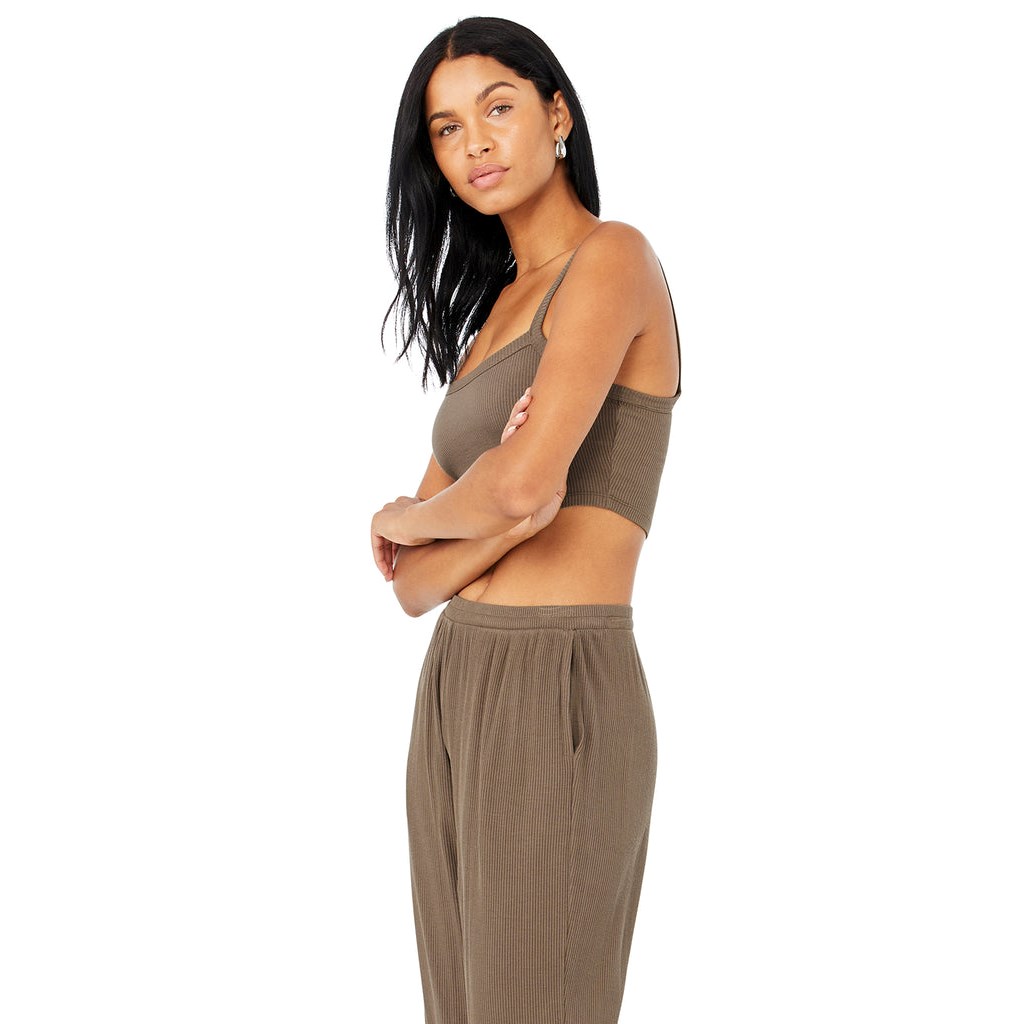 Tank Top Alo Yoga Ribbed Crop Whisper Mujer Marrom | EVRS82314