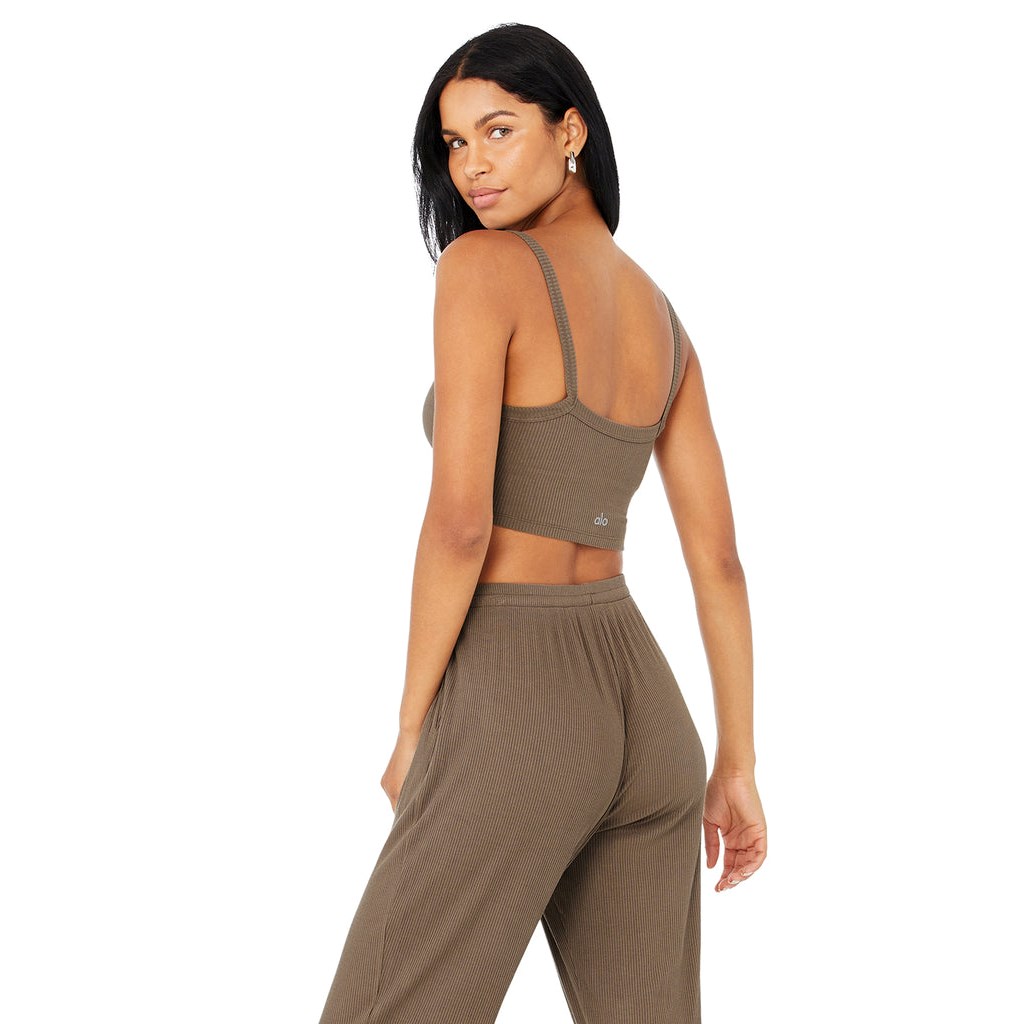 Tank Top Alo Yoga Ribbed Crop Whisper Mujer Marrom | EVRS82314