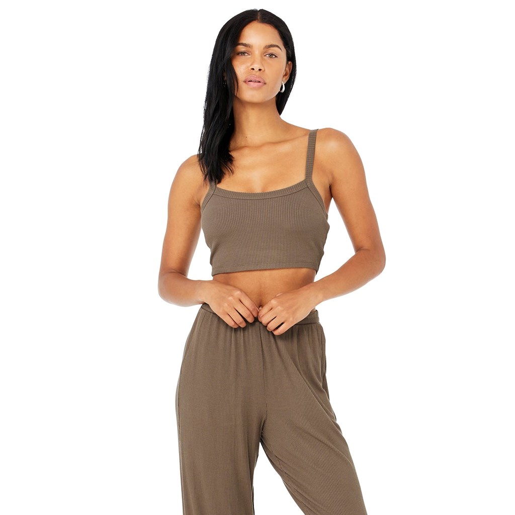 Tank Top Alo Yoga Ribbed Crop Whisper Mujer Marrom | EVRS82314