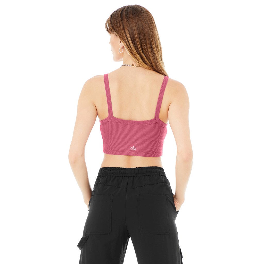 Tank Top Alo Yoga Ribbed Crop Whisper Mujer Rosas | SXHJ18624