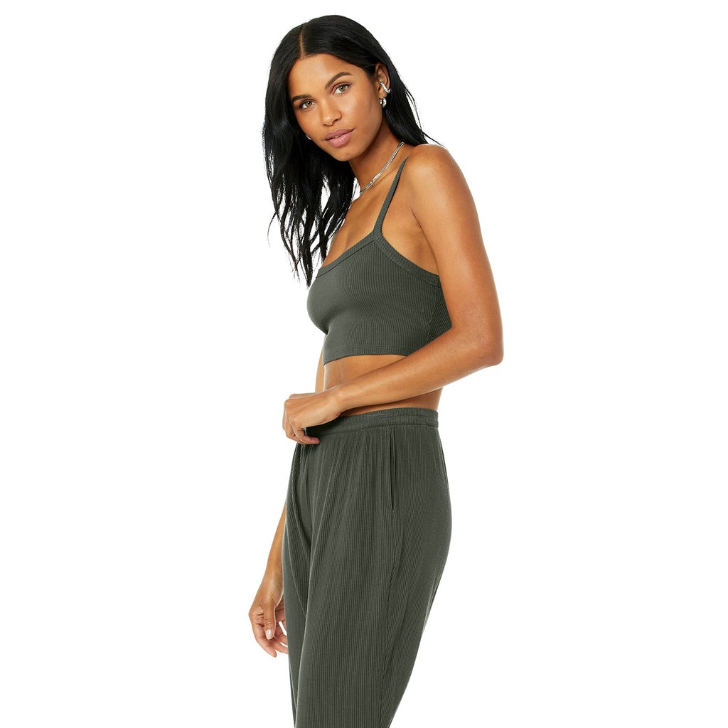 Tank Top Alo Yoga Ribbed Crop Whisper Mujer Verdes | SXOP86379
