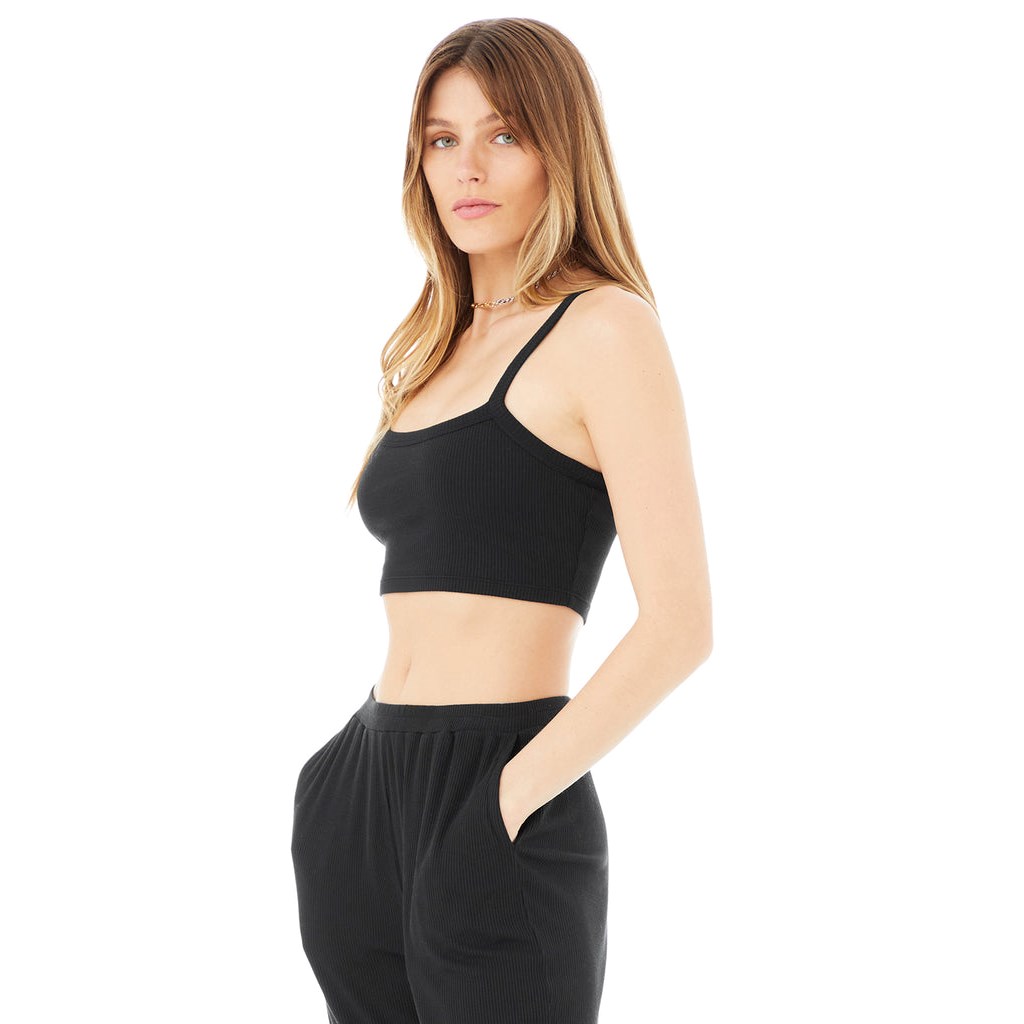 Tank Top Alo Yoga Ribbed Crop Whisper Mujer Negros | THBP17860