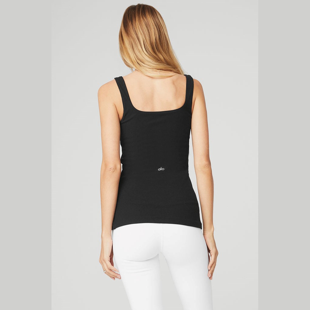Tank Top Alo Yoga Ribbed Minimalist Mujer Negros | QBHU14673