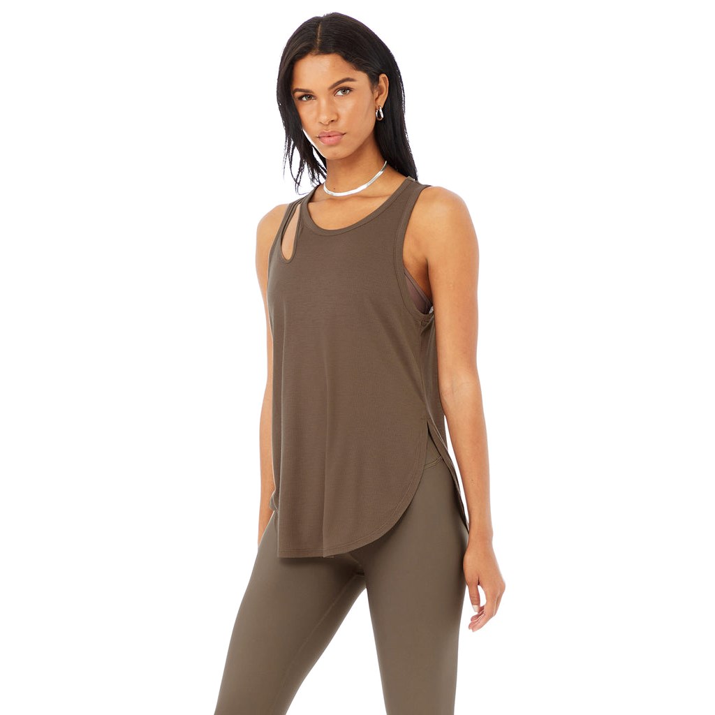 Tank Top Alo Yoga Ribbed Peak Mujer Marrom | IJGY97312