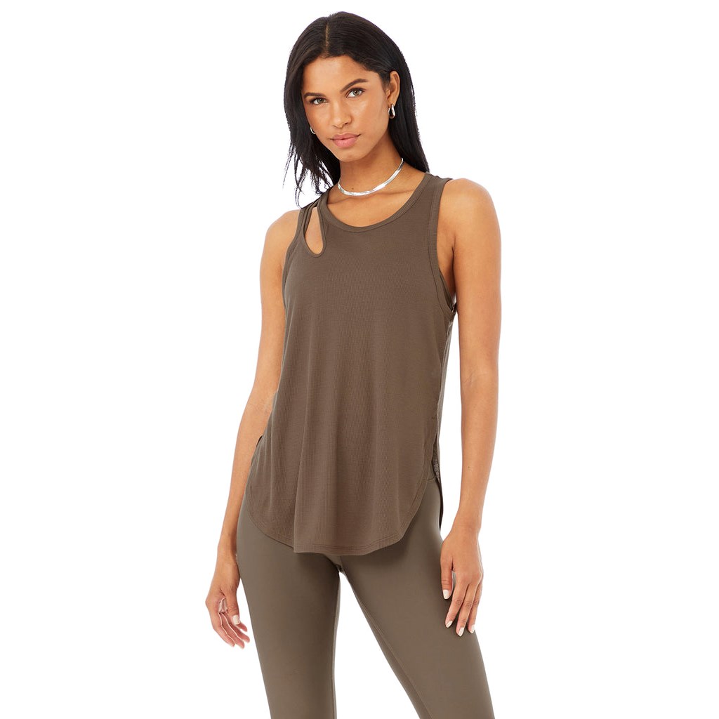 Tank Top Alo Yoga Ribbed Peak Mujer Marrom | IJGY97312