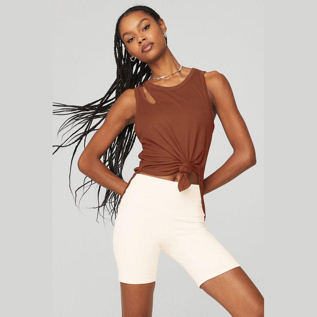 Tank Top Alo Yoga Ribbed Peak Mujer Marrom | SETW39804