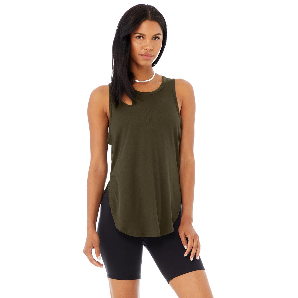 Tank Top Alo Yoga Ribbed Peak Mujer Verdes | PTUG25701