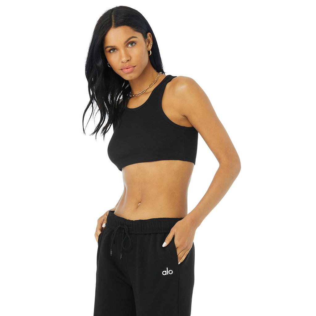Tank Top Alo Yoga Ribbed Vibe Mujer Negros | KFNQ48362
